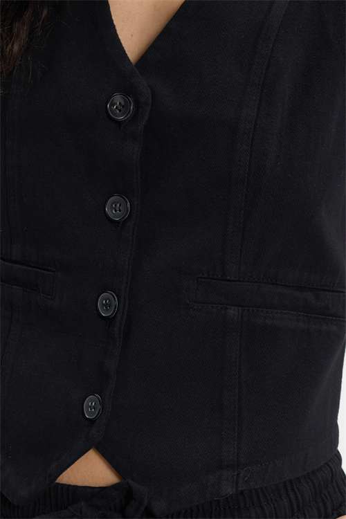 Kadın Slim Fit Dar Kesim %100 Pamuk V Yaka Çift Cepli Siyah Yelek Pantolon Takım
