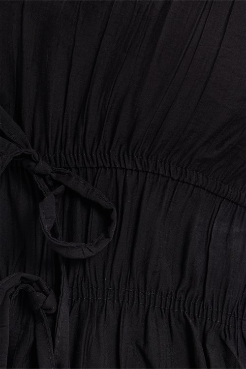 Kadın Standart Fit Normal Kesim V Yaka Beli Büzgülü Bağcıklı Bluz Geniş Paça Siyah Pantolon Takım