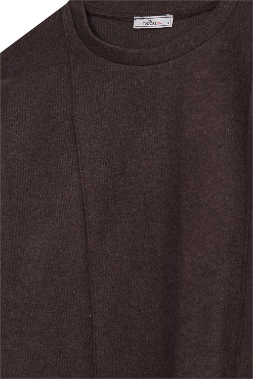 Kadın Relax Fit Rahat Kesim Pamuklu Bisiklet Yaka Bluz Beli Lastikli Kahverengi Etek Alt Üst Takım