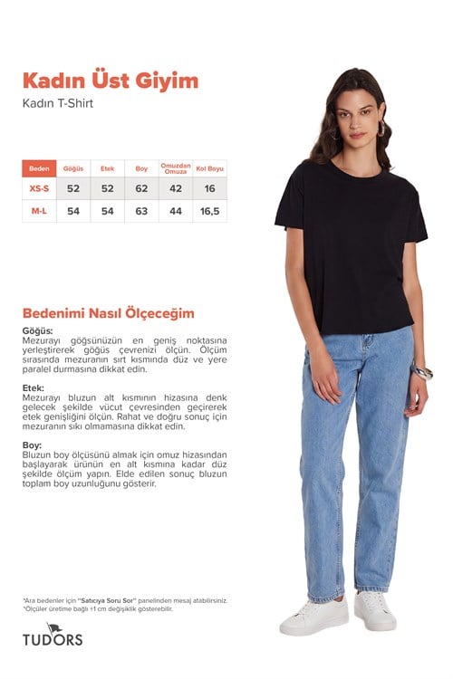 Kadın Relax Fit Modal Kumaş Basic Bisiklet Yaka Siyah Tişört
