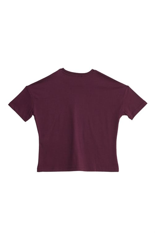 Kadın Relax Fit Rahat Kesim %100 Pamuk Bisiklet Yaka Bordo Tişört