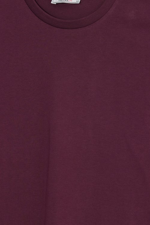 Kadın Relax Fit Rahat Kesim %100 Pamuk Bisiklet Yaka Bordo Tişört