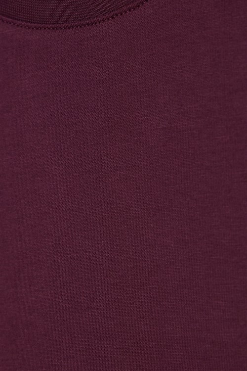 Kadın Relax Fit Rahat Kesim Kısa Kollu Bisiklet Yaka Bordo Tişört