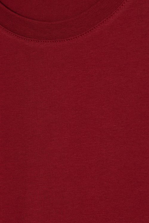 Kadın Relax Fit Rahat Kesim Kısa Kollu Bisiklet Yaka Bordo Tişört