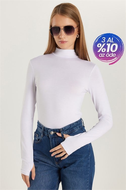 Kadın Regular Fit Klasik Kesim Viskon Kumaş Balıkçı Yaka Beyaz Bluz 