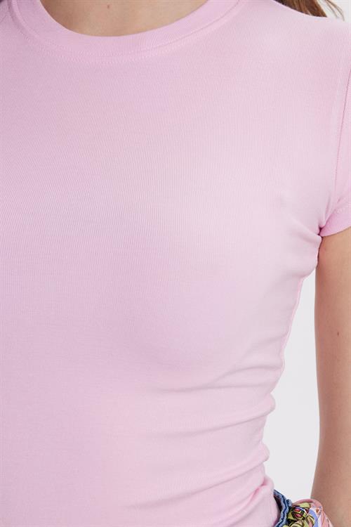 Kadın Regular Fit Klasik Kesim Bisiklet Yaka Viskon Kumaş Ultra Soft Pembe Tişört