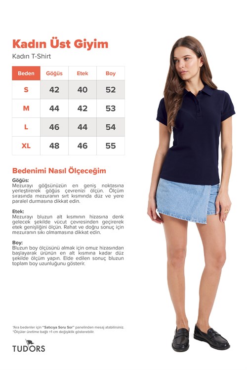 Kadın Slim Fit Dar Kesim %100 Pamuk Polo Yaka Lacivert Pike Tişört 