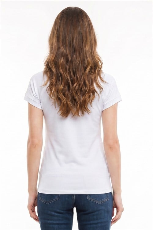 Kadın Slim Fit Dar Kesim Bisiklet Yaka Reglan Kol %100 Pamuk Beyaz Tişört Bluz