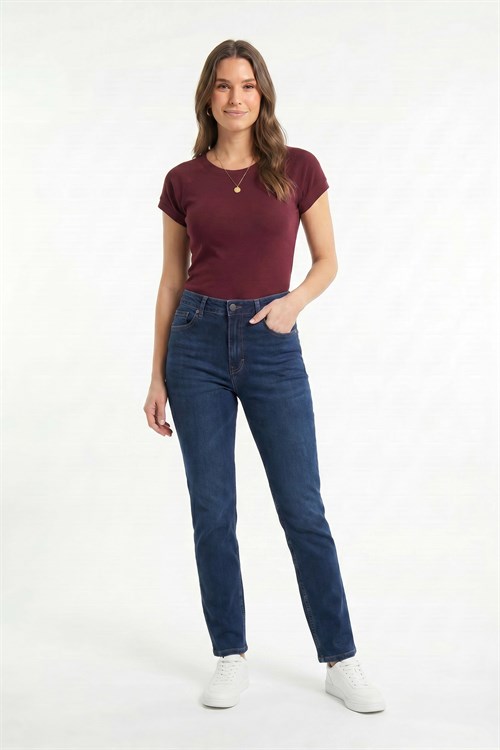 Kadın Slim Fit Dar Kesim Bisiklet Yaka Reglan Kol %100 Pamuk Bordo Tişört Bluz