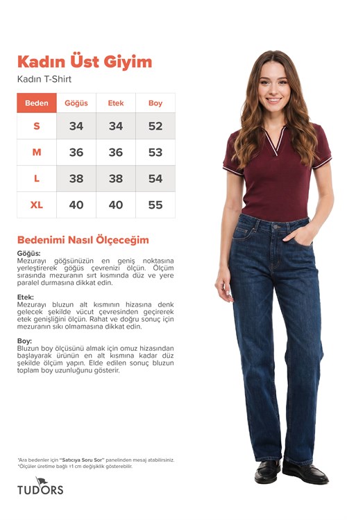 Kadın Slim Fit Dar Kesim Pamuklu Polo Yaka Kısa Kollu Bordo Tişört