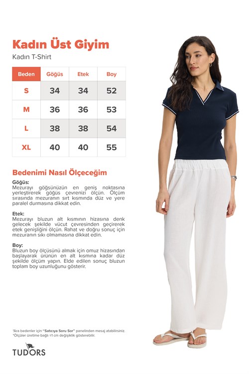 Kadın Slim Fit Dar Kesim Pamuklu Polo Yaka Kısa Kollu Lacivert Tişört