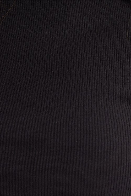 Kadın Slim Fit Dar Kesim Pamuklu Dik Yaka Sıfır Kol Siyah  Crop Bluz