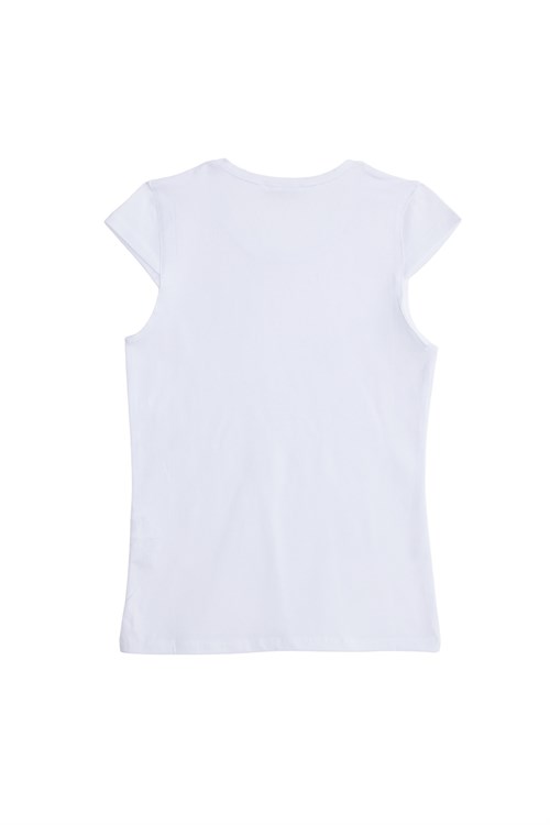 Kadın Slim Fit Dar Kesim Pamuklu Likralı Bisiklet Yaka Ay Kol Beyaz Tişört