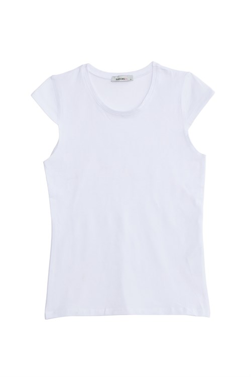 Kadın Slim Fit Dar Kesim Pamuklu Likralı Bisiklet Yaka Ay Kol Beyaz Tişört