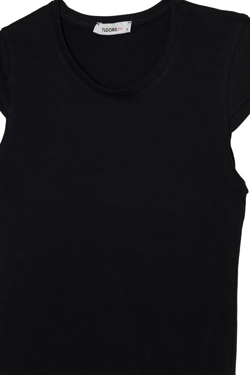 Kadın Slim Fit Dar Kesim Pamuklu Likralı Bisiklet Yaka Ay Kol Siyah Tişört