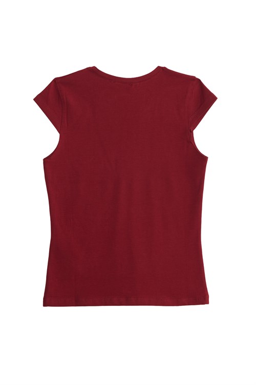 Kadın Slim Fit Dar Kesim Pamuklu Likralı Bisiklet Yaka Ay Kol Bordo Tişört