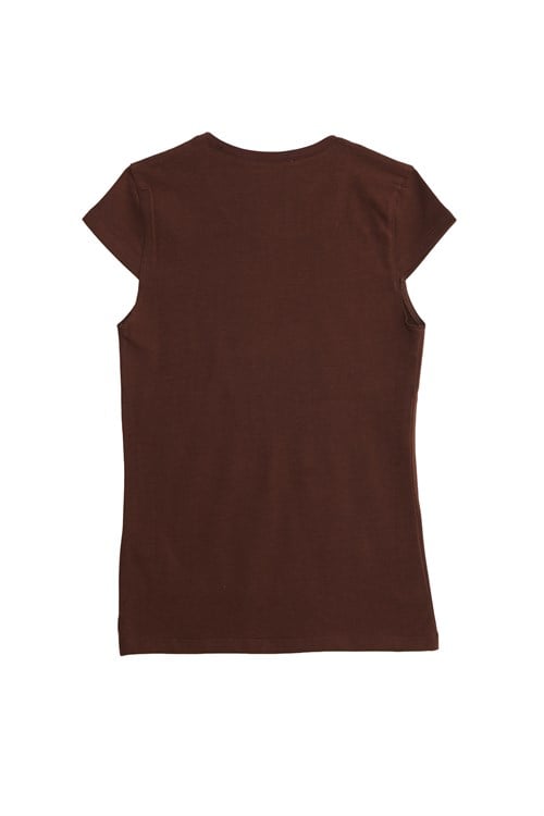 Kadın Slim Fit Dar Kesim Pamuklu Likralı Bisiklet Yaka Ay Kol Kahverengi Tişört