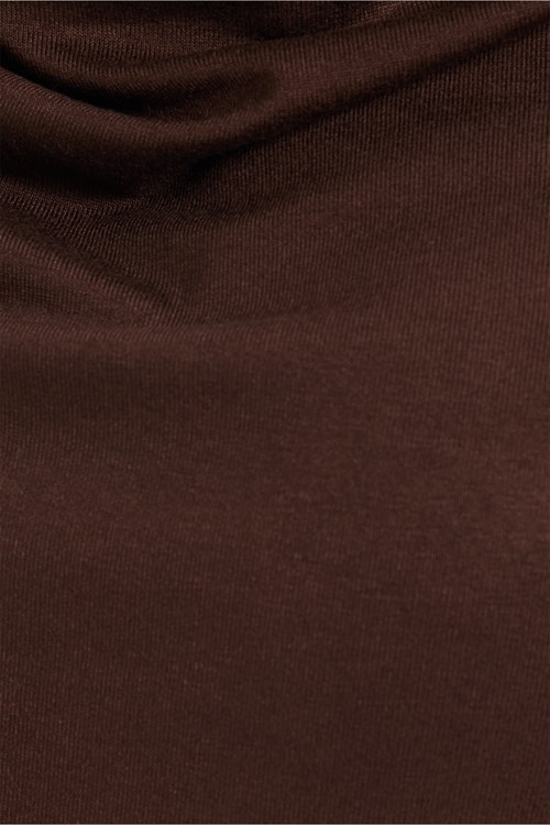 Kadın Oversize Rahat Kesim Asimetrik Yaka Kısa Kol Kahverengi Viskon Bluz