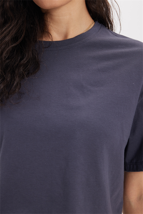 Kadın Slim Fit Dar Kesim %100 Pamuk Kısa Kollu Bisiklet Yaka Gri Crop Tişört