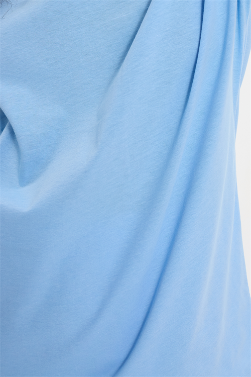 Kadın Slim Fit Dar Kesim %100 Pamuk Kısa Kollu Bisiklet Yaka Mavi Tişört