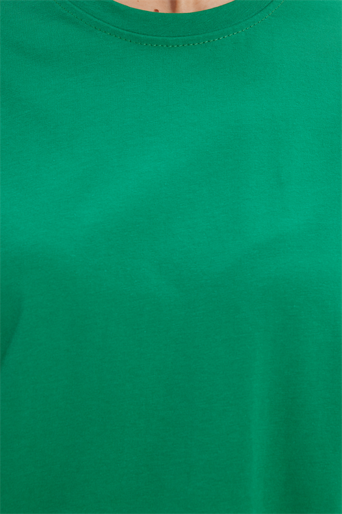 Kadın Slim Fit Dar Kesim %100 Pamuk Kısa Kollu Bisiklet Yaka Yeşil Tişört