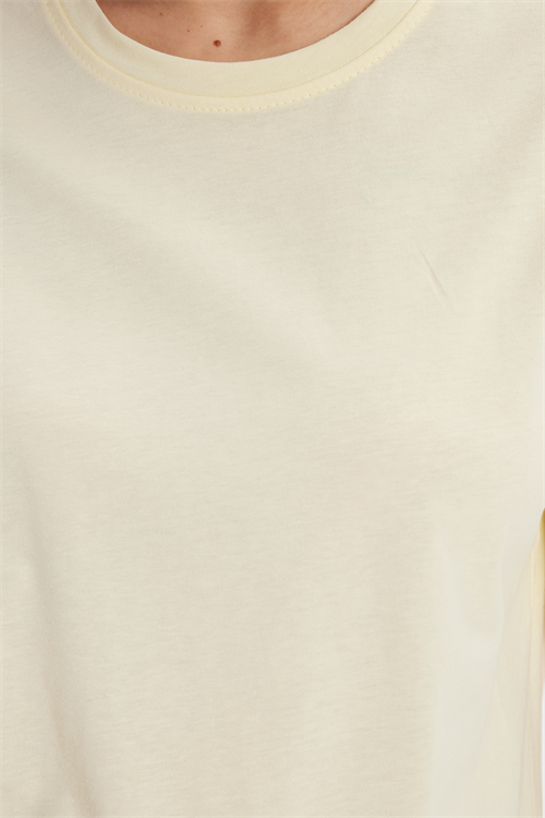Kadın Slim Fit Dar Kesim %100 Pamuk Kısa Kollu Bisiklet Yaka Sarı Tişört