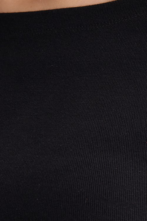 Kadın Slim Fit Dar Kesim Pamuklu Yumuşak Dokulu Kısa Kollu Kayık Yaka Siyah Tişört