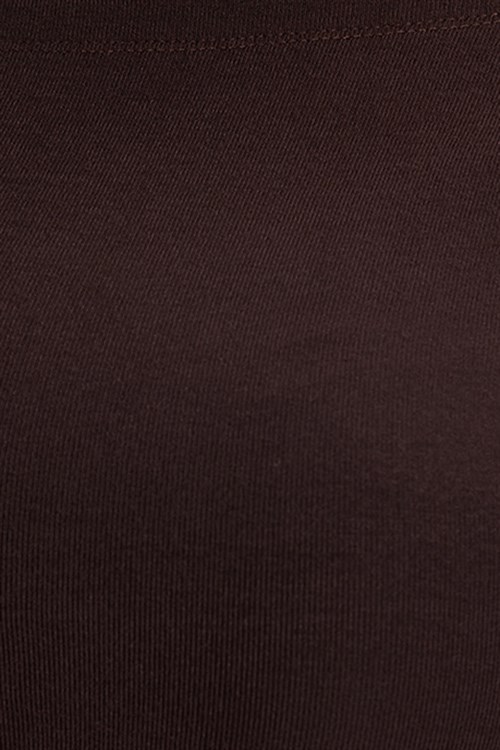 Kadın Slim Fit Dar Kesim Pamuklu Kayık Yaka Kısa Kollu Kahverengi Tişört
