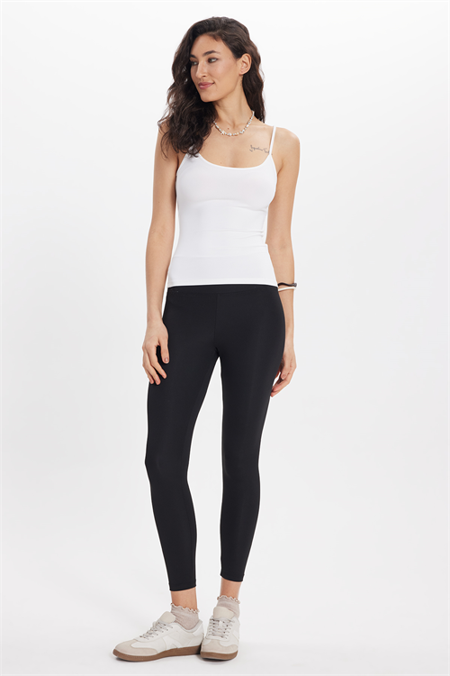 Kadın Slim Fit Dar Kesim Pamuklu Likralı İnce Askılı Ekru Atlet