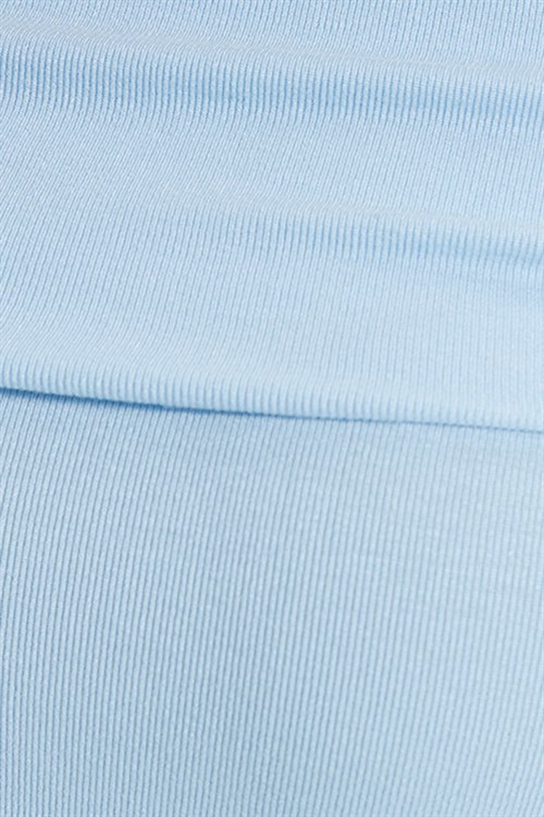 Kadın Slim Fit Dar Kesim Pamuklu Kayık Yaka Kısa Kollu Likralı Mavi Bluz