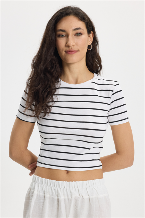 Kadın Slim Fit Dar Kesim Pamuklu  Yumuşak Dokulu Kısa Kollu Bisiklet Yaka Beyaz Tişört