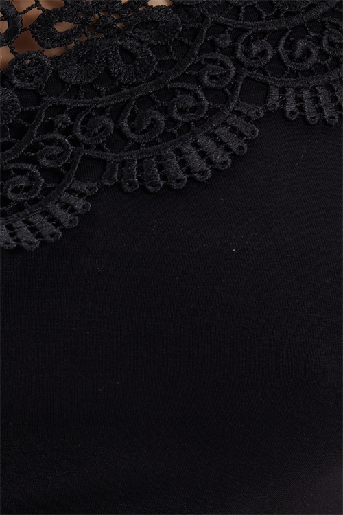 Kadın Slim Fit Dar Kesim Kolsuz Bİsiklet Yaka Dantelli Sırt Detaylı Siyah Bluz