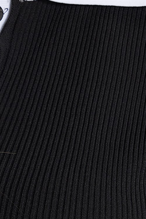 Kadın Slim Fit Dar Kesim Kısa Kollu Fitilli Görünümlü Siyah Polo Yaka Tişört