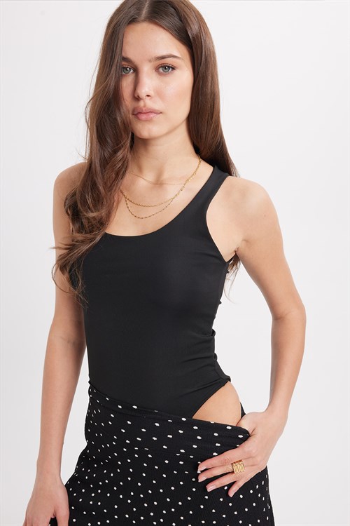Kadın Standart Fit Normal Kesim Kolsuz Halter Yaka Siyah Crop Atlet