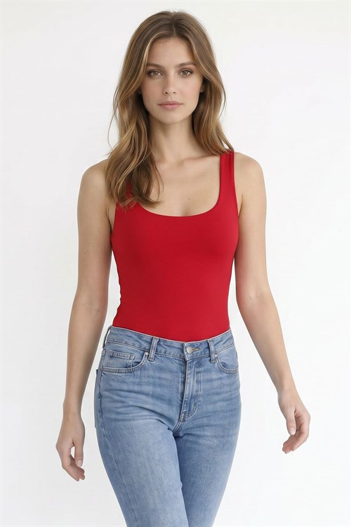 Kadın Slim Fit Dar Kesim Askılı Kare Yaka Sırtı Açık Sandy Kumaş Çıtçıtlı Bordo Body