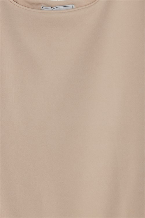 Kadın Slim Fit Dar Kesim Askılı Kare Yaka Sırtı Açık Sandy Kumaş Çıtçıtlı Bej Body