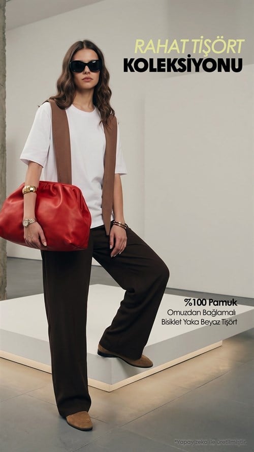 Kadın Oversize Geniş Kesim %100 Pamuk Omuzdan Bağlamalı Kısa Kol Bisiklet Yaka Beyaz Tişört