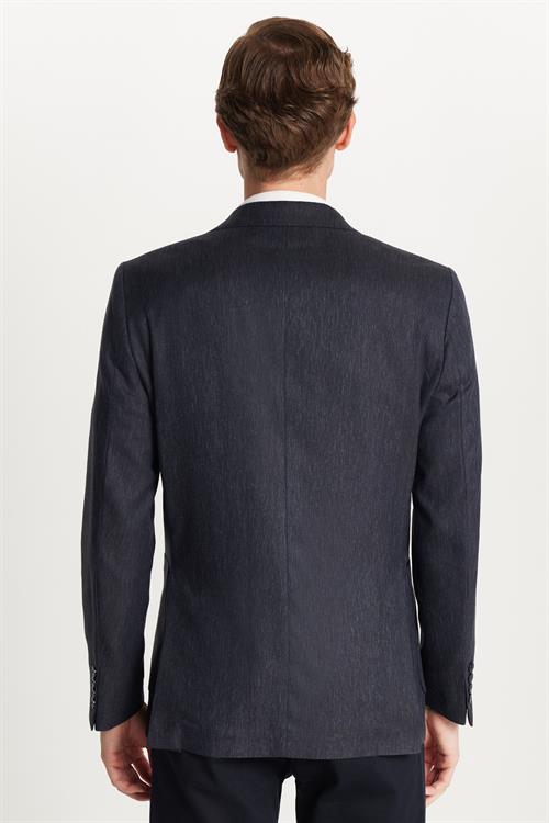 Erkek Slim Fit Mono Yaka Çift Yırtmaçlı Casual Lacivert Tek Ceket