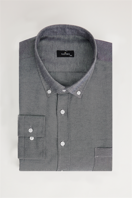 Erkek Big Size Büyük Beden Pamuklu Kolay Ütü Siyah Düğmeli Yaka Gömlek