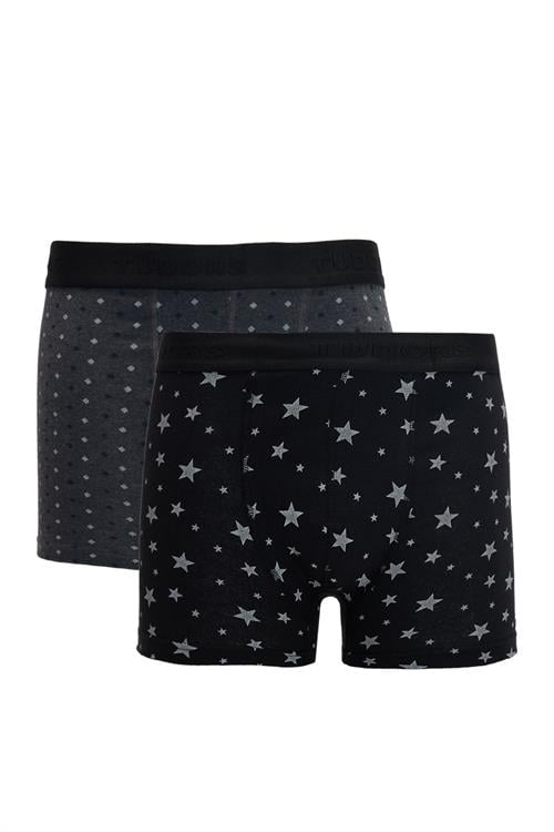 Erkek 2li Pamuklu Likralı Esnek Kumaş Boxer