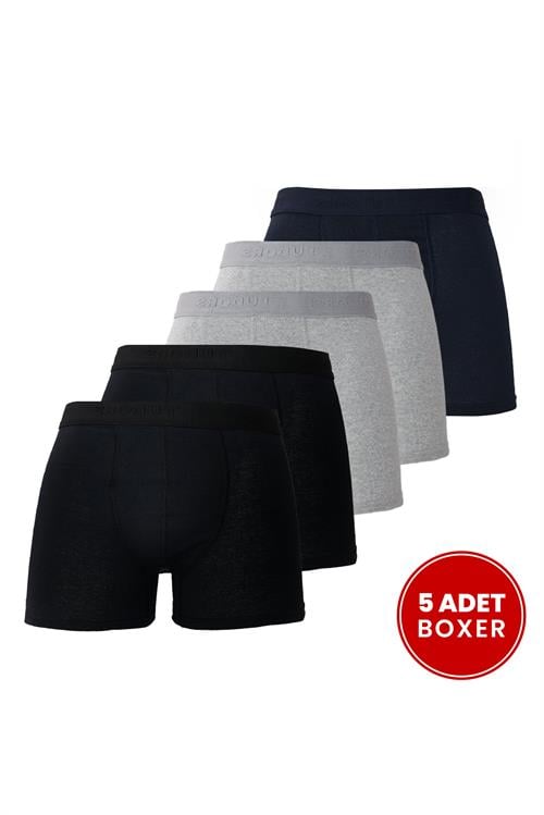 Erkek 5li Pamuklu Likralı Esnek Kumaş Boxer
