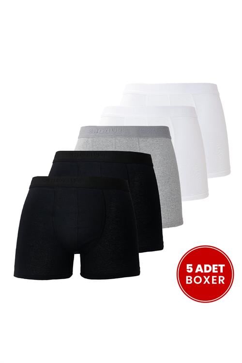 Erkek 5li Pamuklu Likralı Esnek Kumaş Boxer