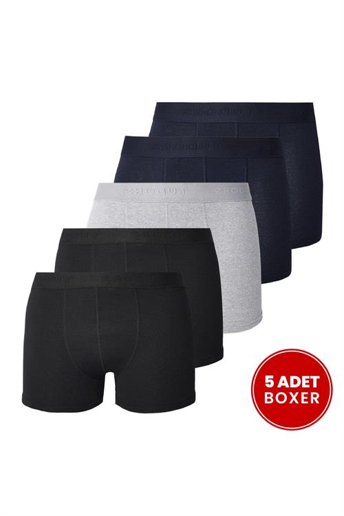 Erkek 5li Pamuklu Likralı Esnek Kumaş Boxer
