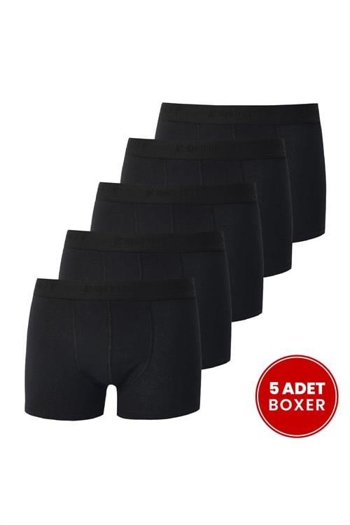Erkek 5li Pamuklu Likralı Esnek Kumaş Siyah Boxer