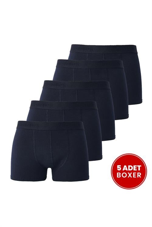 Erkek 5li Pamuklu Likralı Esnek Kumaş Lacivert Boxer
