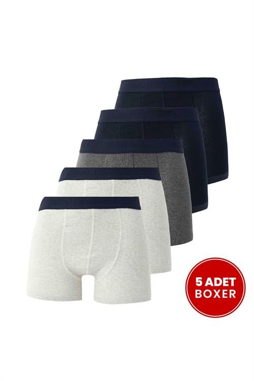 Erkek 5li Pamuklu Likralı Esnek Kumaş Boxer