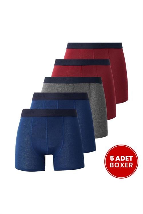 Erkek 5li Pamuklu Likralı Esnek Kumaş Boxer