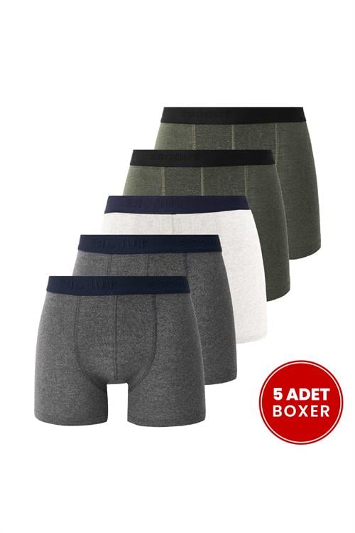Erkek 5li Pamuklu Likralı Esnek Kumaş Boxer