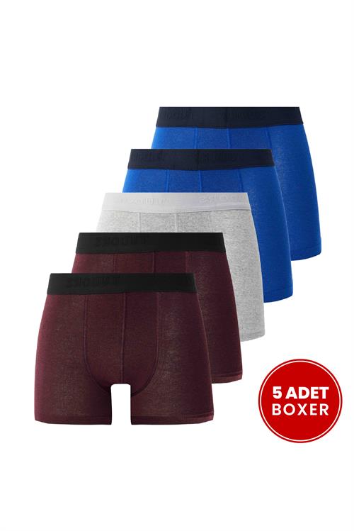 Erkek 5li Pamuklu Likralı Esnek Kumaş Boxer