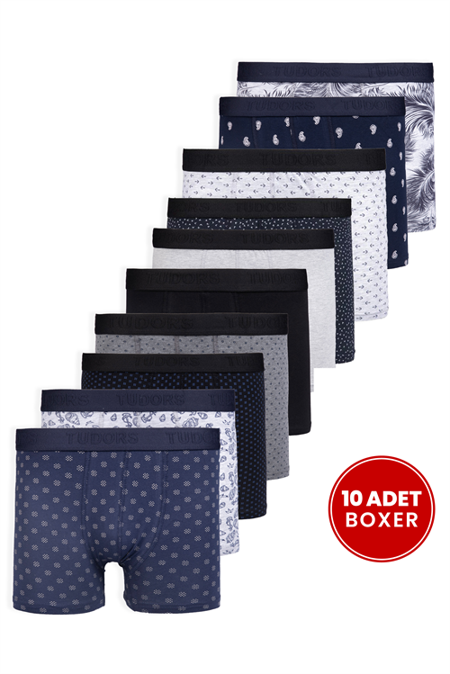 Erkek 10lu Likralı Pamuklu Esnek Kumaş Premium Seri Boxer
